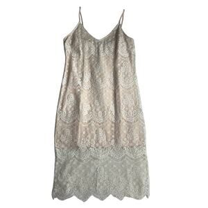Forever 21 Womens Nude Lace Dress Size XS White Lace Overlay Slip Dress V-Neck